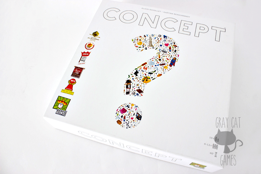 Concept is a very interesting game with a premise similar to Charades, but without flailing your arms in the air. Commonly referred to as, "Charades for writers." It relies on your ability to convey ideas visually in a format that also doesn’t require you to draw. || via graycatgames.com #concept #boardgames #games #gaming #boardgamegeek #tabletop